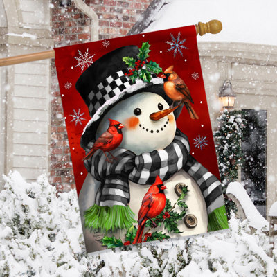 Drapeau de maison bonhomme de neige avec cardinaux 28 x 40