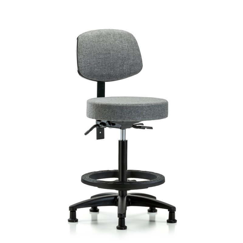 Sylvie Backed Adjustable Height Ergonomic Lab Stool with Footring Wheels, Glides, Grey
