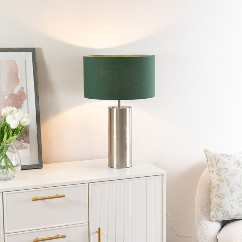 Metal Table Lamp, Gold, Forest Green