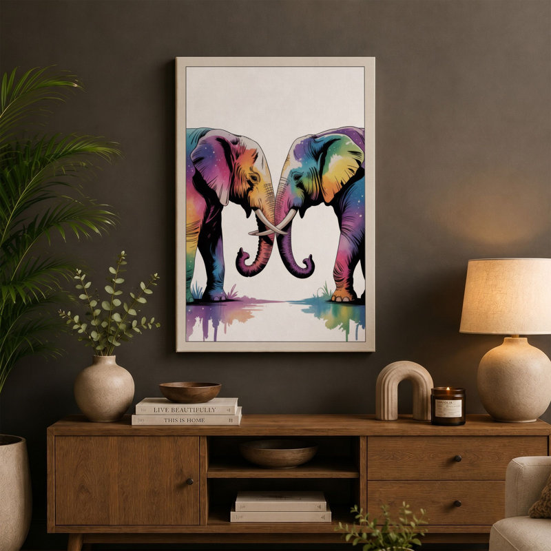 Elephants in Watercolour Modern - Wrapped Canvas, 24x16 - 61.0 x 40.6 cm, Taupe Border