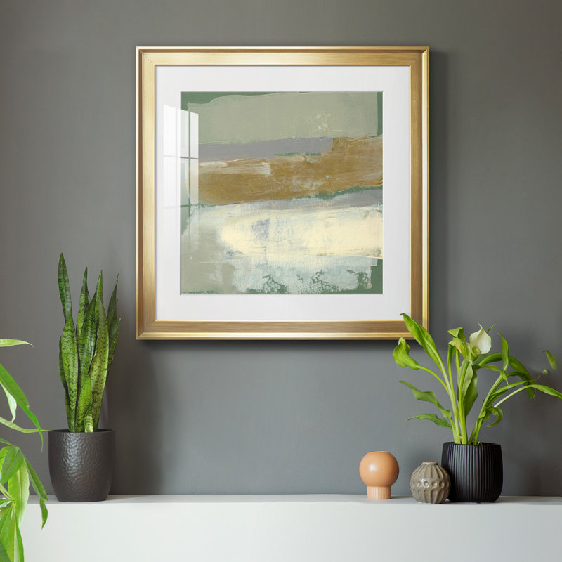 «Sage & Gold Swipe I-Premium», reproduction encadrée prête à accrocher2759254, H 28 po x l 28 po x P 1 po, Cadre doré