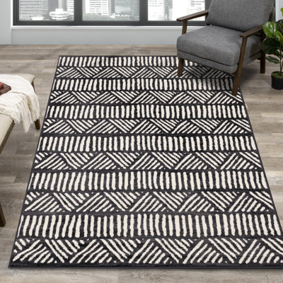 Shelldrake Black White Geometric Contrast Area Rug