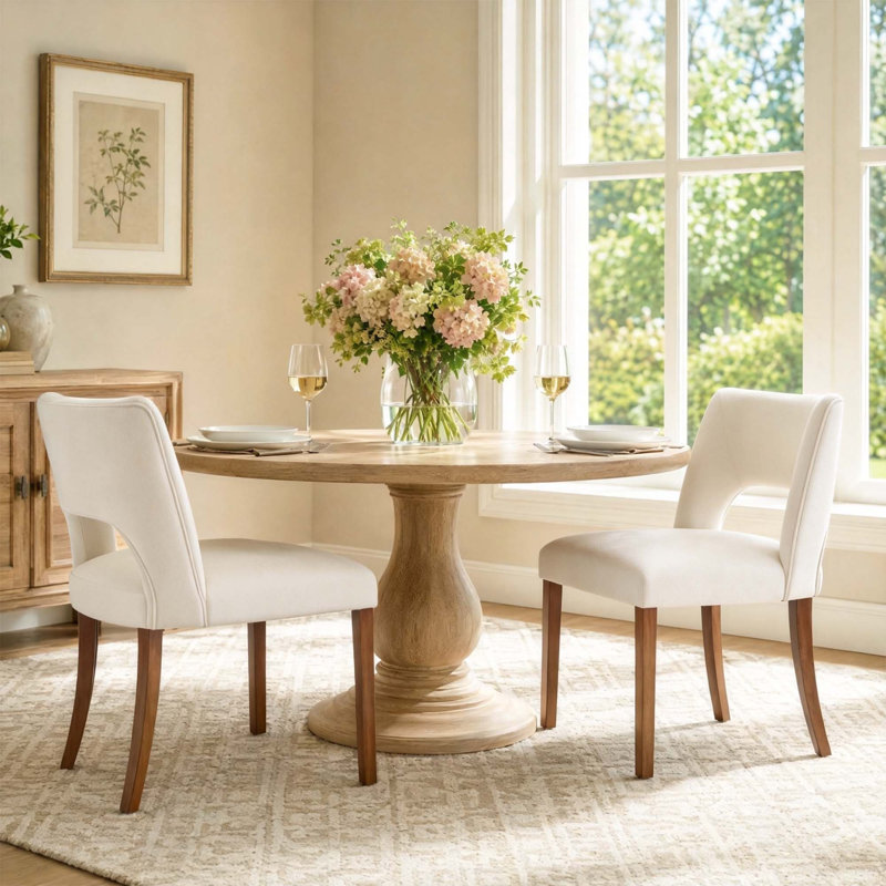 Ensemble 2 pièces de chaises de salle à manger rembourrées en bois massif Chenille, Brun, Beige
