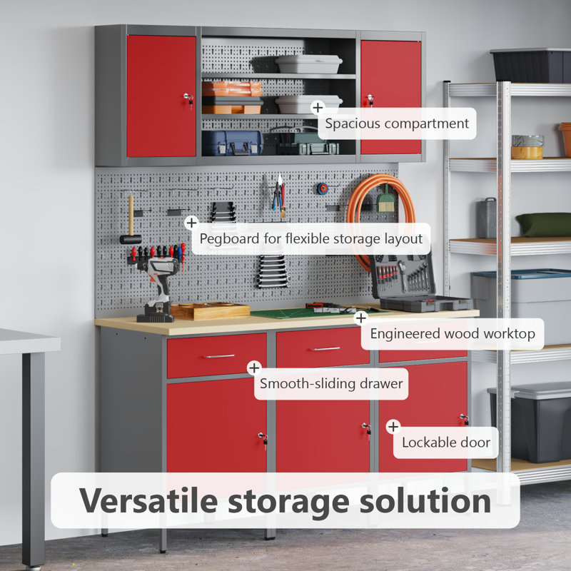 Work Cabinet with Drawer, Red