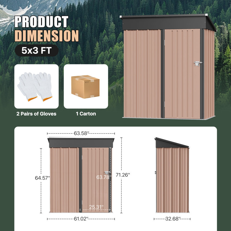 5 pi L 3 pi. D Abri de rangement en métal avec ensemble de base en métal