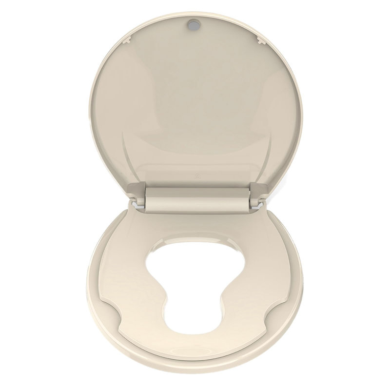 Round Toilet Seat for Adults and Toddlers, Family Toilet Seat with Built In Potty Training Seat, Plastic Toilet Seat with Cover, Slow Close, Easy to Install and Clean, Almond