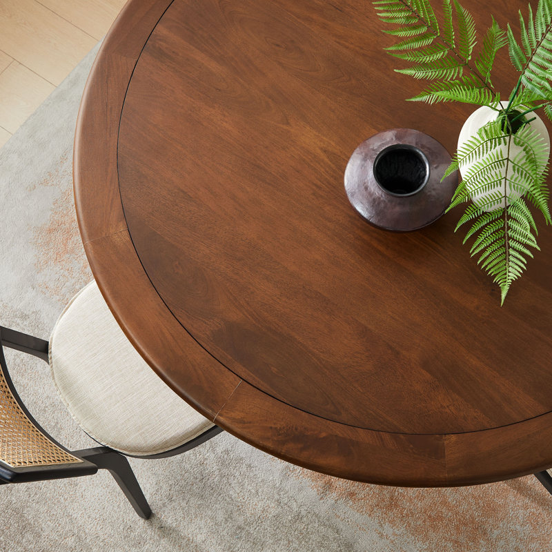 Lippa Round Pedestal Solid Wood And Metal Dining Table, Brass, 29.13"H x 60"L x 60"W