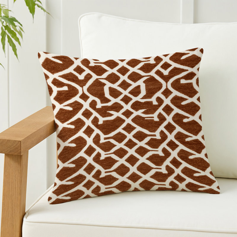 Coussin décoratif intérieur et extérieur beige Trellis, Treillis brun 407, Carré Carré 20 po