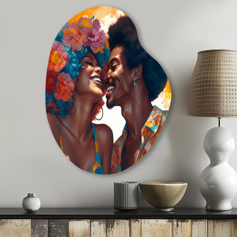 Magnifique couple noir en amour II - décoration murale irrégulière en forme de poire romantique, H 30 po x l 22 po