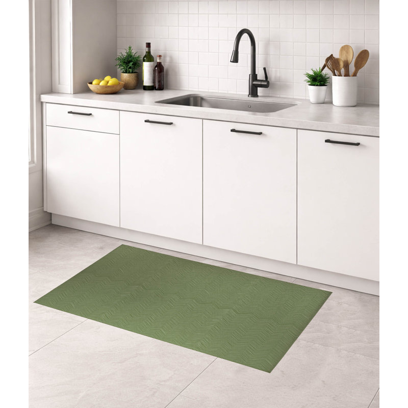 Tapis de cuisine à profil bas Byrdhill, Rectangulaire 3 pi x 5 pi, Vert olive