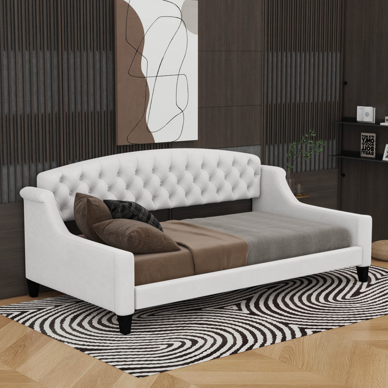 Twin Size Modern Luxury Tufted Button Daybed, Beige