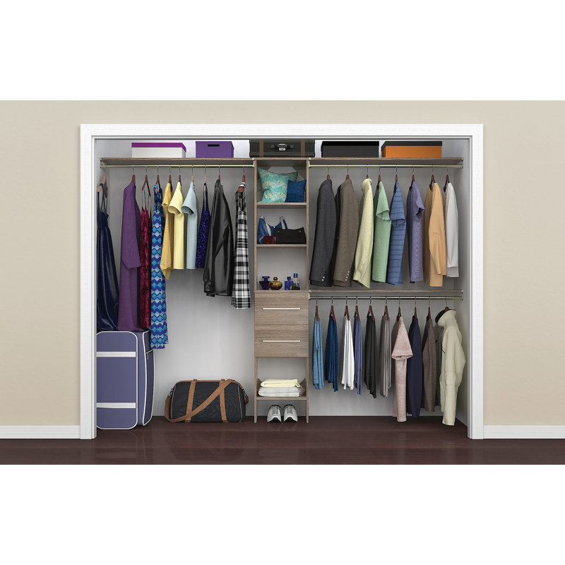 SuiteSymphony 72" W - 108" W Closet System with Drawers, Natural Gray