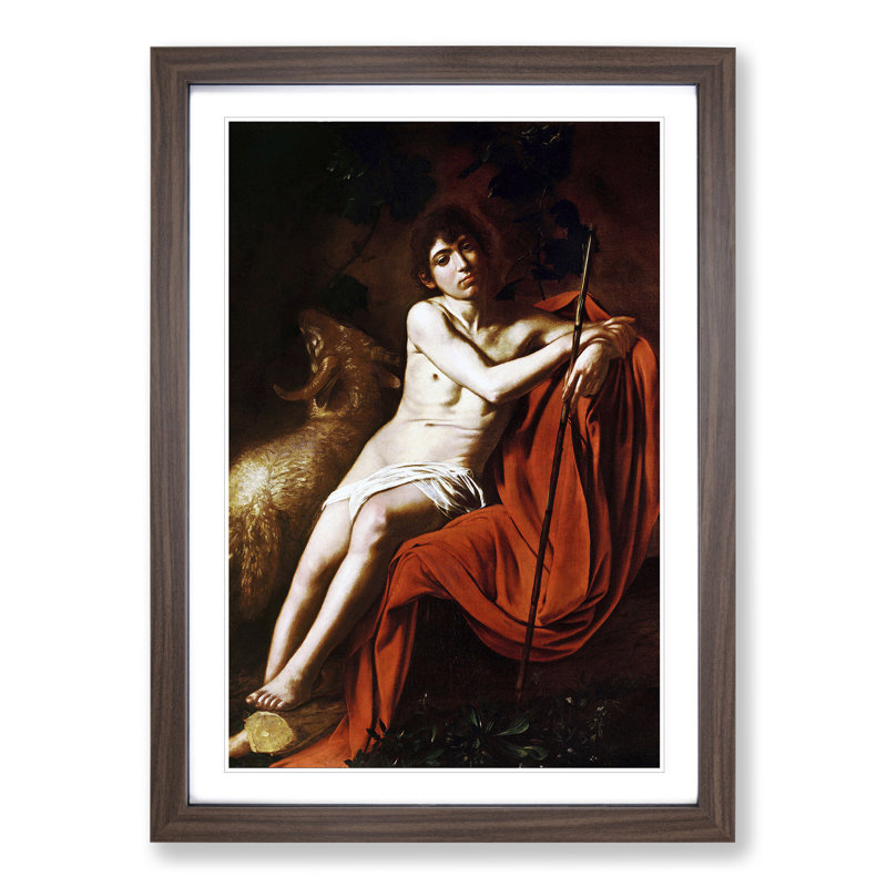 John the Baptist by Caravaggio - Picture Frame Painting, 36cm H x 27cm W x 2cm D, Walnut Framed