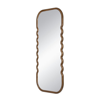 31.4X1.4X74" Oversized Floor Mirror With Unique Brown Frame