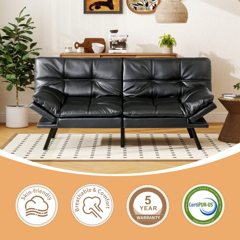 George Oliver 71'' Convertible Sofa With Adjustible Backrest&Armrest, Black