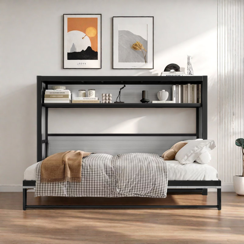 Lit escamotable avec tablettes Murphy, Gris