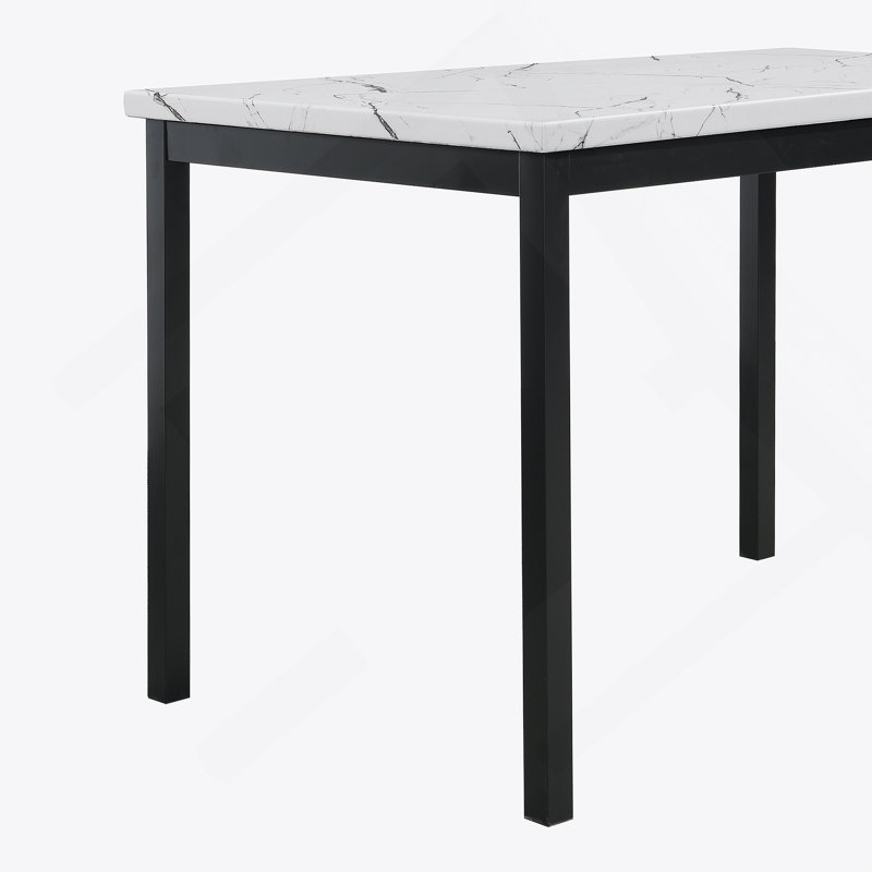 Ensemble de salle à manger 5 pièces en métal avec plateau en faux marbre stratifié, table de salle à manger avec 4 chaises