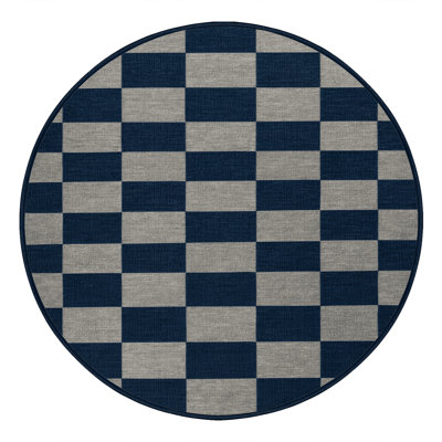 Machine Washable Checkered Blue Area Rug