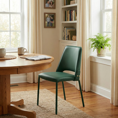 PU Leather Dining Chair, Upholstered Armless Side Chair with Padded Seat & Metal Frame for Kitchen, Living Room, Office, Vanity, Green