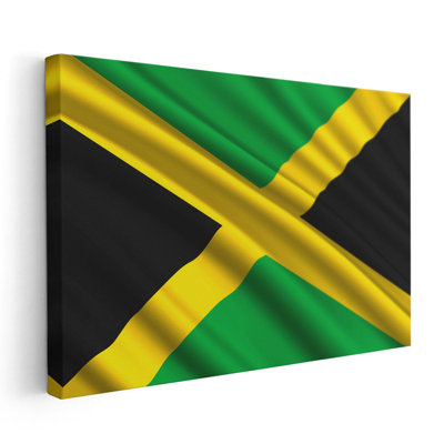 Drapeau de la Jamaïque flottant - reproduction d'art sur toile