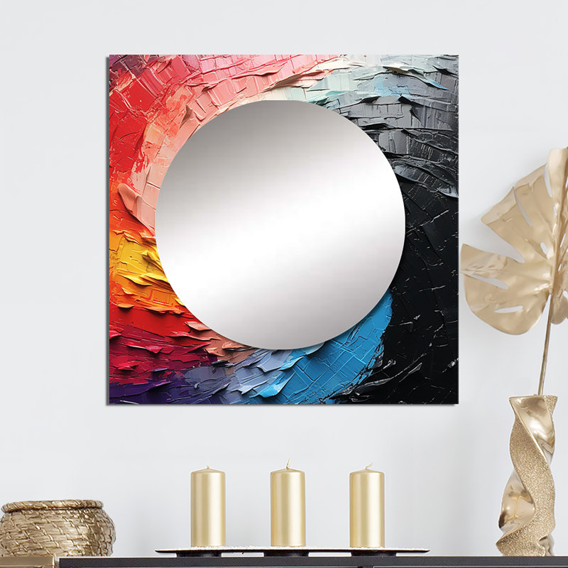 Essoura - Grand miroir carré arc-en-ciel pour décoration murale, 23 po x 23 po
