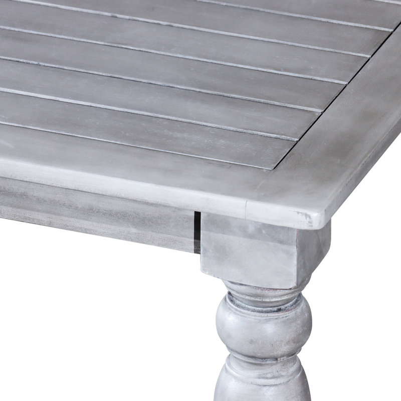 Table de salle à manger carrée en gris argenté, conçue pour résister aux éléments extérieurs de la table en bois massif, couleur grise, mobilier