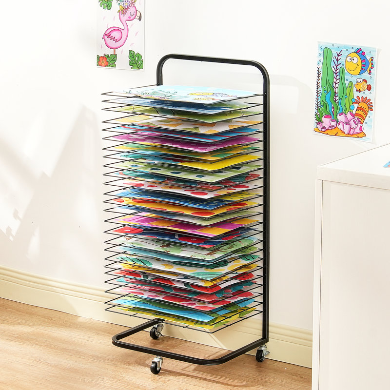 Art Drying Rack 25 Removable Shelves Paint Drying Rack With 4 Wheels Blue, Black