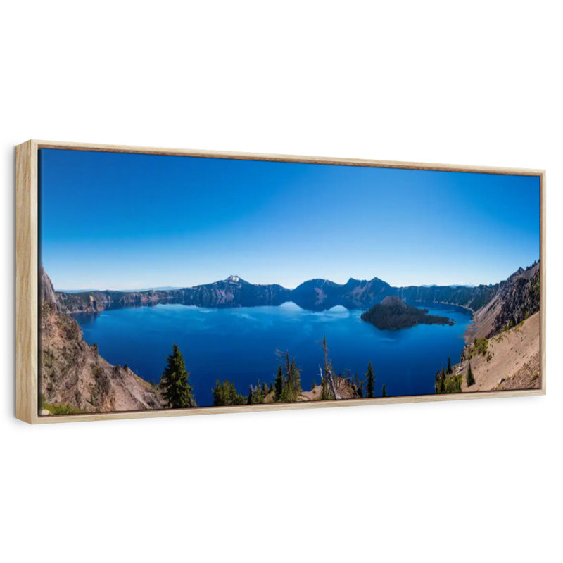 Horizon bleu du lac de cratère, Cadre flottant en bois naturel, 31" X 11"