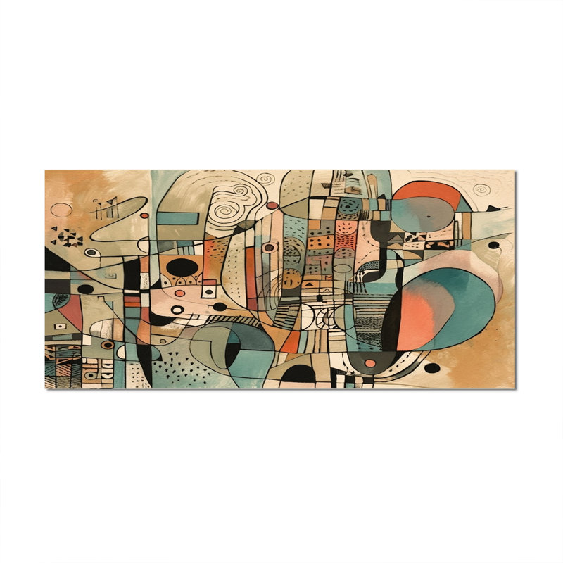 «Golden Mid Century Boho», art mural abstrait minimalisme, Toile tendue, H 28 po x l 60 po, Sans cadre