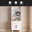 Farmhouse Storage Cabinet With 4 Solid Wood Gourd-Shaped Legs, Modern Kitchen Pantry Cabinet With Adjustable Shelves, 5 Tier Bookshelf With Drawer For Living Room-117529824