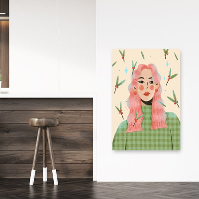 «Festive Mistletoe Girl», fantaisiste, portrait contemporain, impression d'art mural