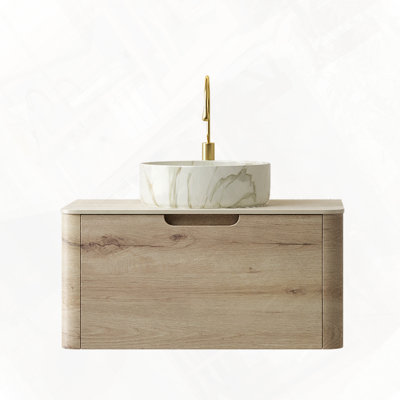 Meuble-lavabo flottant avec tiroir et plateau en pierre frittée