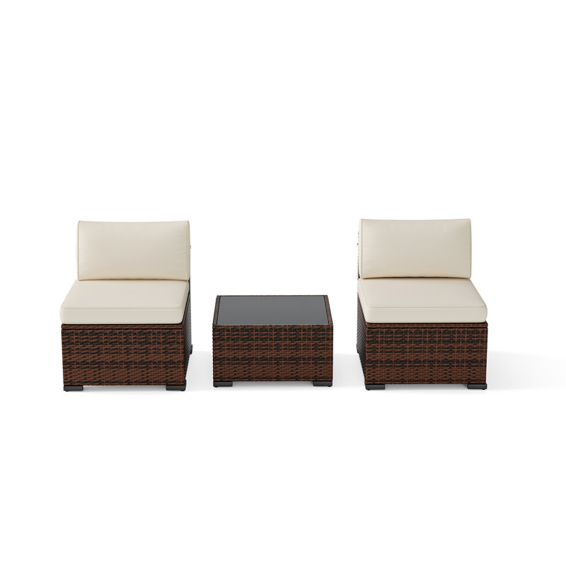 Armless Wicker Outdoor Patio Chair With Cushions Set, White