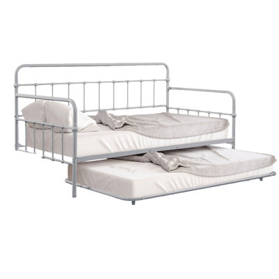 Contemporary Silver Twin Metal Daybed With Trundle, Pipe Framework, Full Build, Mattress - Ready For Dorm Upgrade Style, Construction, Inspired Structure