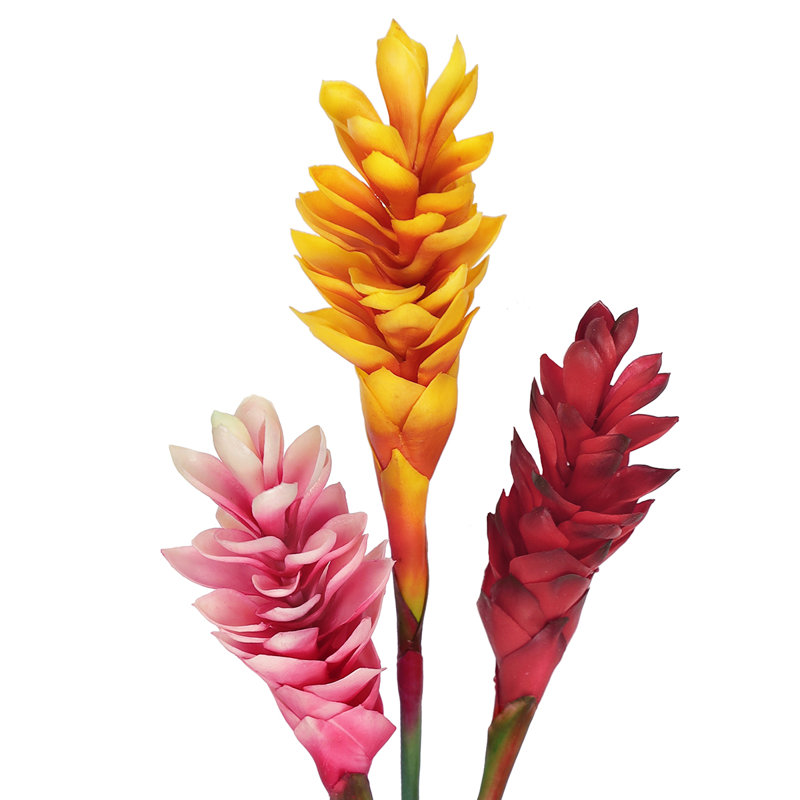 Real Touch Artificial Ginger Flower Stem Tropical Spray, Red