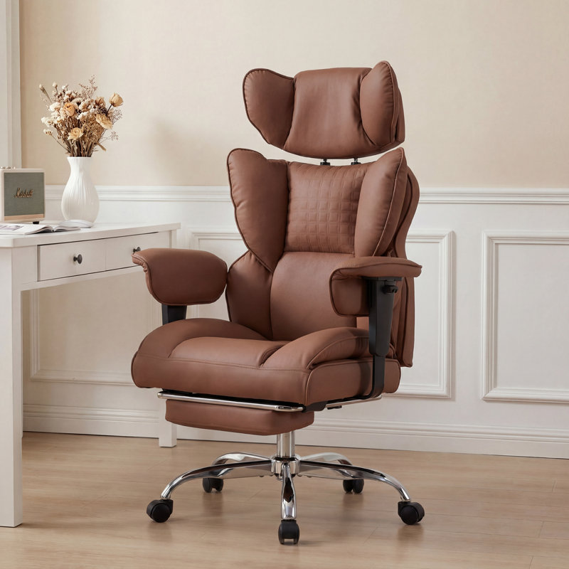 Fauteuil de bureau ergonomique Arless pour cadres de grande taille avec accoudoirs, appui-tête et repose-pieds rembourrés et réglables