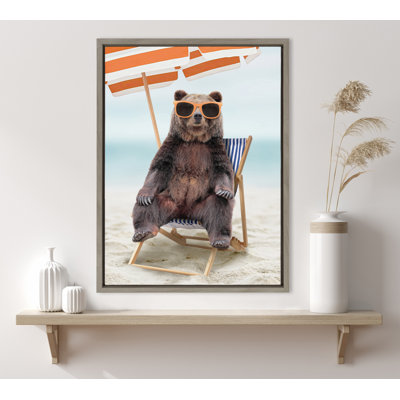 Kiranveer Colorful Beach Zoo Animal Framed Canvas Wall Art