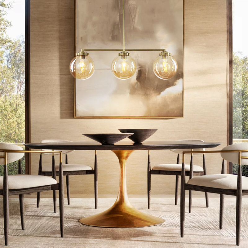 Luminaire suspendu de cuisine moderne à 3 lumières en verre ambré linéaire