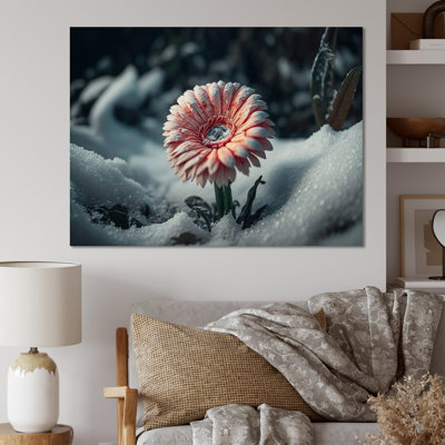 Une fleur de gerbera rose en hiver IV - reproduction sur toile