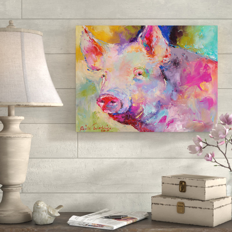 « cochon », reproduction sur toile, H 14 po x l 19 po x P 2 po, Pas de tapis, Toile tendue