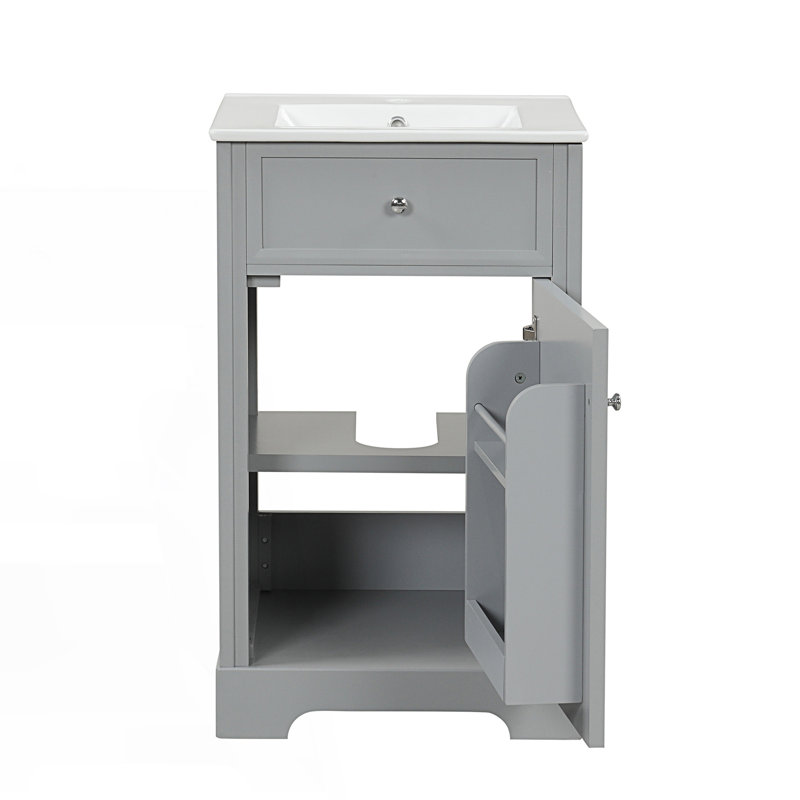 Meuble-lavabo de salle de bain avec lavabo, armoire de salle de bain avec porte à fermeture douce, support de rangement et tablette réglable