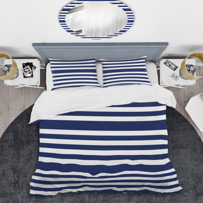 Motif à rayures bleues et blanches - Ensemble de housse de couette abstrait - Microfibre de polyester