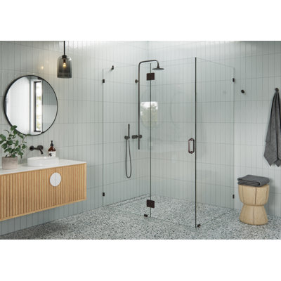 Halo 60 in. x 41 in. x 78 in. 90-degree Fully Frameless Glass Hinged Shower Enclosure