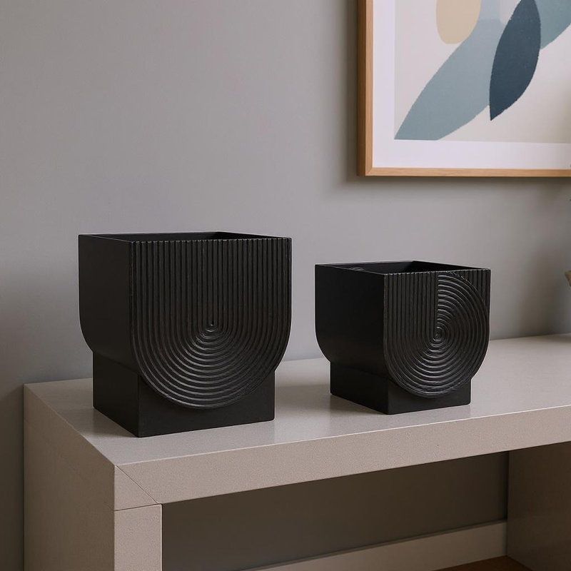 Ensemble de deux pots à fleurs noirs en métal de 20 onces