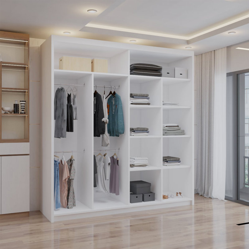 Ashawni 2 Door Laminate Wardrobe, 217cm H x 203cm W x 62cm D, White