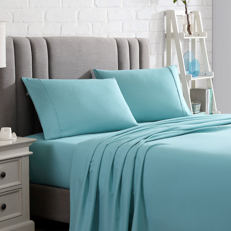 Microfiber Sheet Set, Aqua Sea, King Sheet Set + Fitted Sheet + 2 Pillowcases