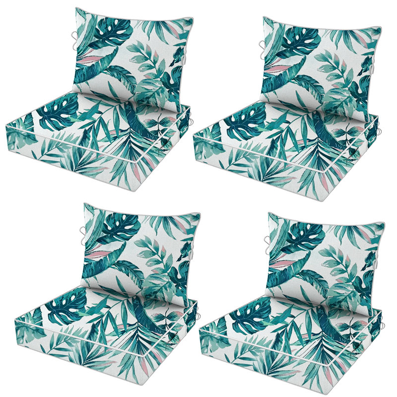 Fade Resistant Outdoor Chair Cushions Set Of 4, 24X28 Deep Seat Patio Cushions, 28D High Resilience Foam Replacement Patio Chair Cushions Set Of 4 With Removable Cover For Sofa, Adirondack Chair, Sectional,Palm Leaf