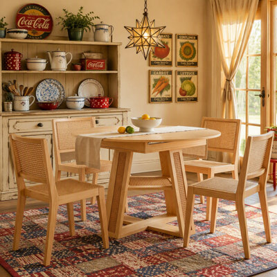 43.3"-59.05" Extendable Round Dining Table for 4-6, Round-to-Oval Kitchen Table with Removable Extension Leaf, Cross-Shaped Base and Storage Shelf, Na