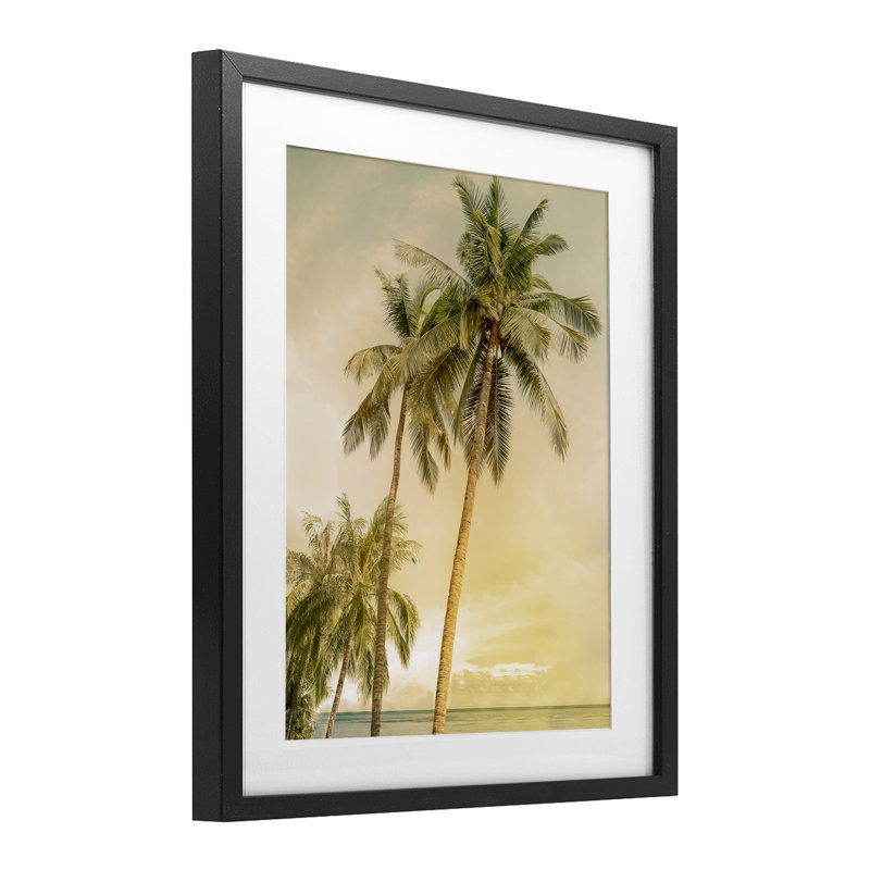 Sunrise Palm Trees, reproduction encadrée sous verre, conception de Mike Calascibetta, H 16 po x l 13 po, Cadre noir minuit