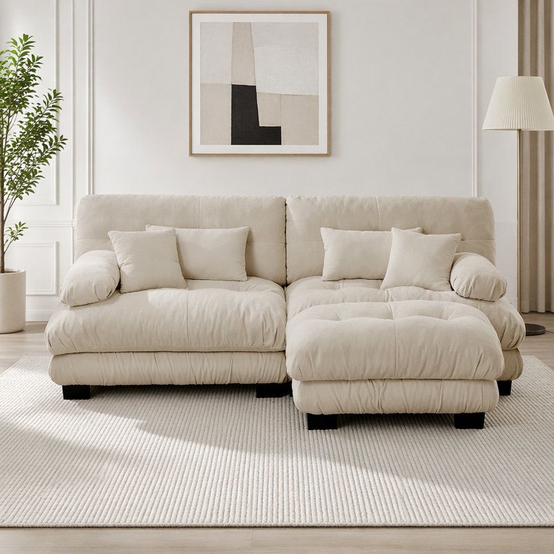 Canapé Cloud, canapé en chenille, Café léger + 2 sièges + 1 fauteuil